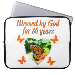 BLESSED BY GOD FOR 80 YEARS BUTTERFLY PHOTO LAPTOP SLEEVE