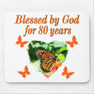 BLESSED BY GOD FOR 80 YEARS BUTTERFLY PHOTO MOUSE MAT