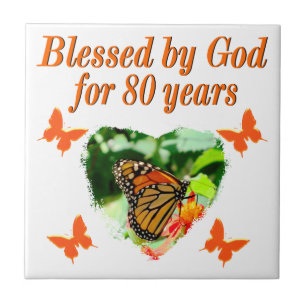 BLESSED BY GOD FOR 80 YEARS BUTTERFLY PHOTO TILE