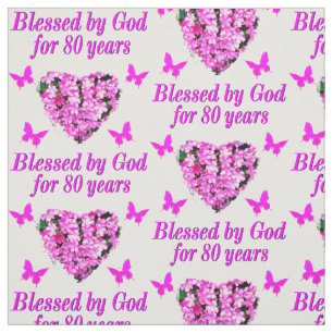 BLESSED BY GOD FOR 80 YEARS FLORAL DESIGN FABRIC