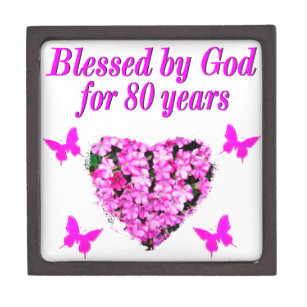 BLESSED BY GOD FOR 80 YEARS FLORAL DESIGN JEWELLERY BOX