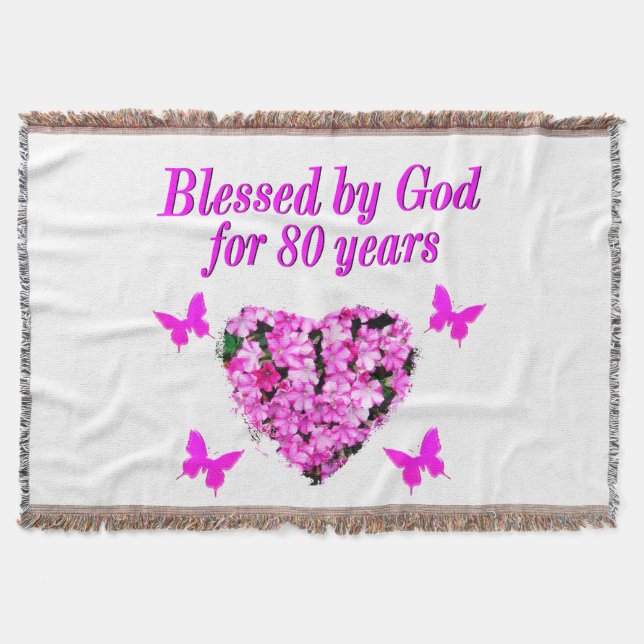 BLESSED BY GOD FOR 80 YEARS FLORAL DESIGN THROW BLANKET (Front)