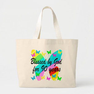 BLESSED BY GOD FOR 90 YEARS LARGE TOTE BAG