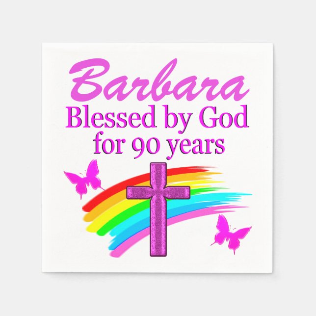BLESSED BY GOD FOR 90 YEARS PERSONALIZED NAPKINS (Front)