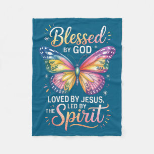 Blessed By God - Loved By Jesus Butterfly Fleece Blanket