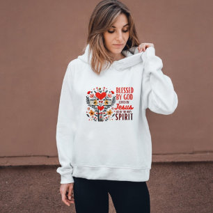Blessed By God Loved By Jesus Floral Cross Hoodie