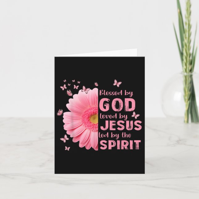 Blessed By God Loved By Jesus Flower Christian Cro Card (Front)