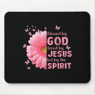 Blessed By God Loved By Jesus Flower Christian Cro Mouse Mat