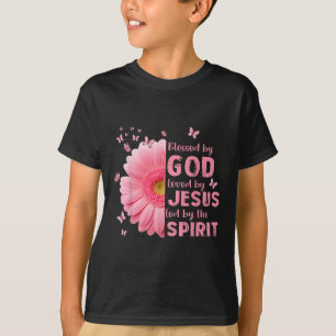 Blessed By God Loved By Jesus Flower Christian Cro T-Shirt