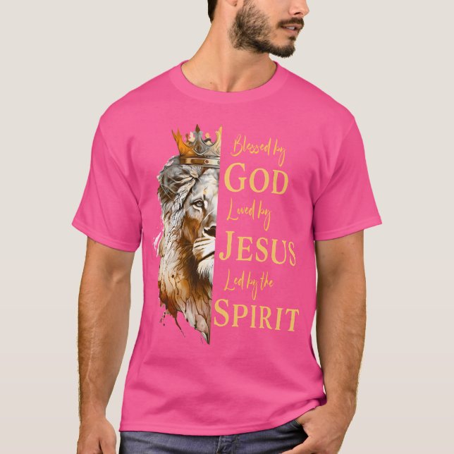 Blessed By God - Loved By Jesus Lion T-Shirt (Front)