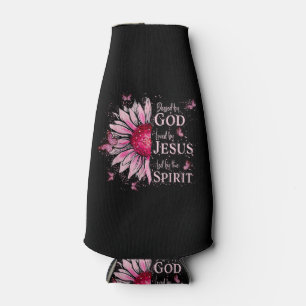 Blessed By God - Loved By Jesus Pink Sunflower Bottle Cooler