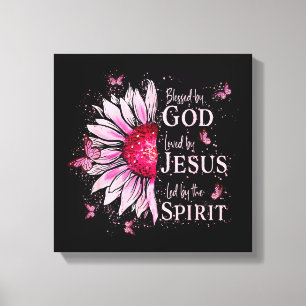 Blessed By God - Loved By Jesus Pink Sunflower Canvas Print