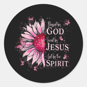 Blessed By God - Loved By Jesus Pink Sunflower Classic Round Sticker
