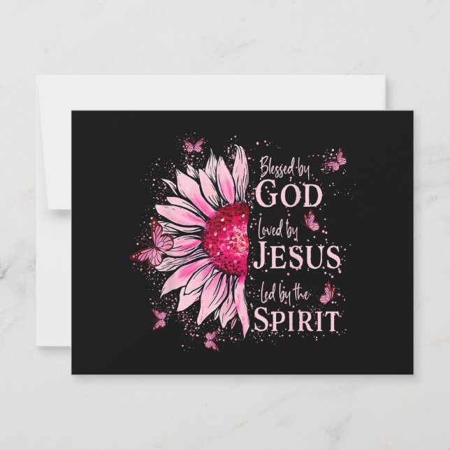 Blessed By God - Loved By Jesus Pink Sunflower Holiday Card (Front)
