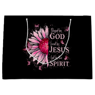 Blessed By God - Loved By Jesus Pink Sunflower Large Gift Bag