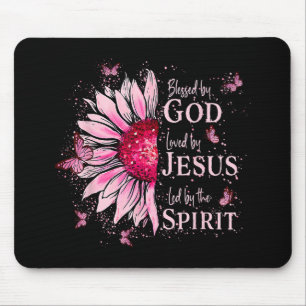 Blessed By God - Loved By Jesus Pink Sunflower Mouse Mat