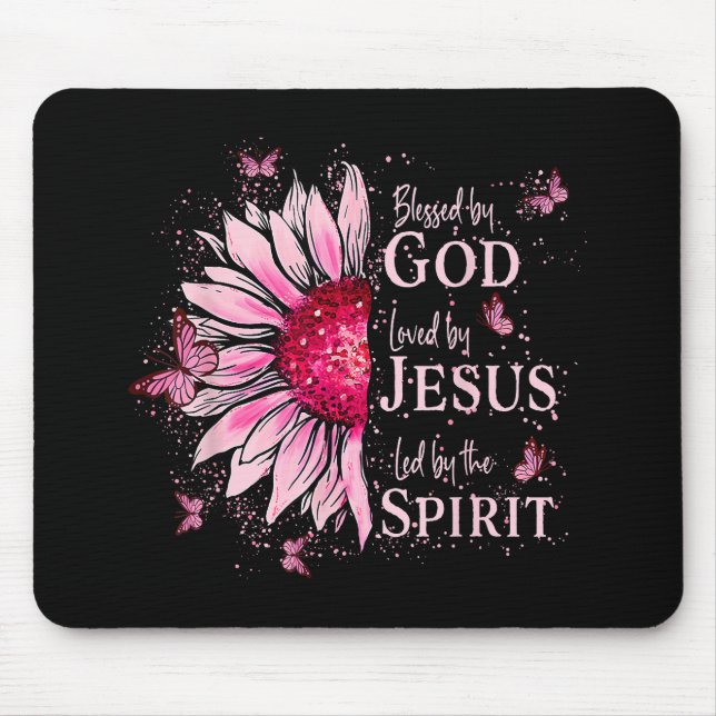 Blessed By God - Loved By Jesus Pink Sunflower Mouse Mat (Front)