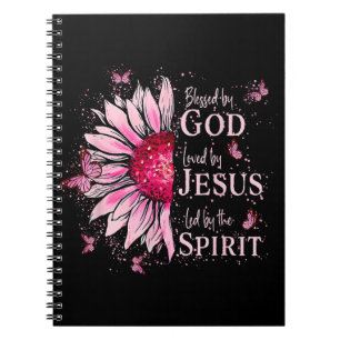 Blessed By God - Loved By Jesus Pink Sunflower Notebook