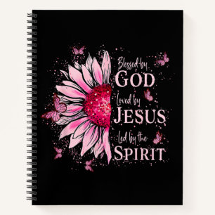 Blessed By God - Loved By Jesus Pink Sunflower Notebook