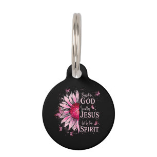 Blessed By God - Loved By Jesus Pink Sunflower Pet Tag
