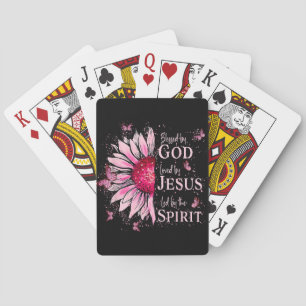 Blessed By God - Loved By Jesus Pink Sunflower Playing Cards