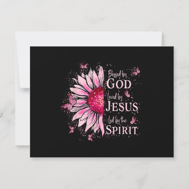 Blessed By God - Loved By Jesus Pink Sunflower RSVP Card (Front)