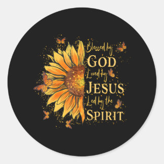 Blessed By God Loved By Jesus Sunflower Classic Round Sticker