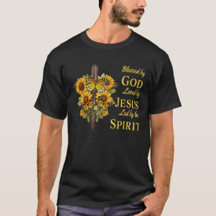 Blessed by God Loved by Jesus Sunflower Cross Chri T-Shirt