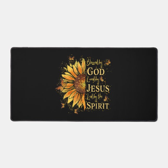 Blessed By God - Loved By Jesus, Sunflower Desk Mat (Front)