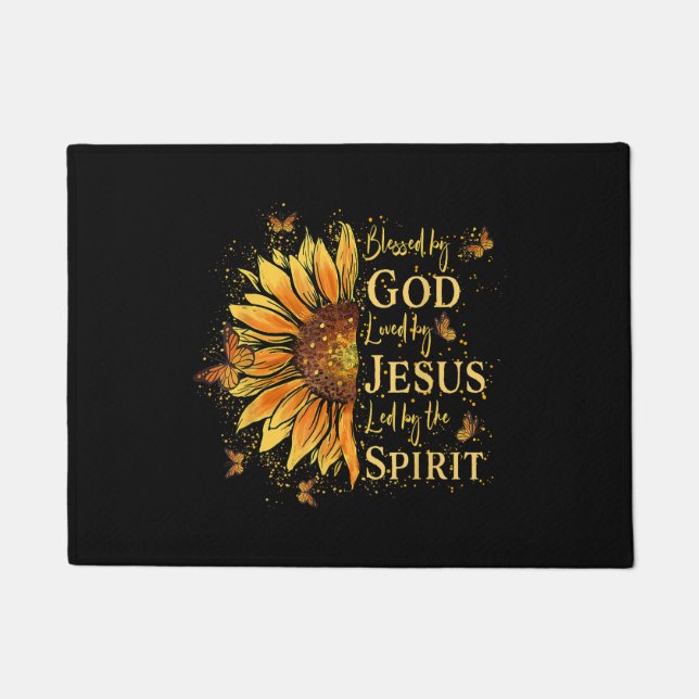 Blessed By God - Loved By Jesus, Sunflower Doormat (Front)