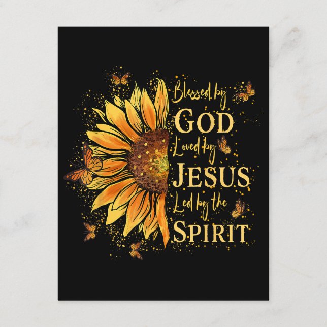 Blessed By God - Loved By Jesus, Sunflower Enclosure Card (Front)