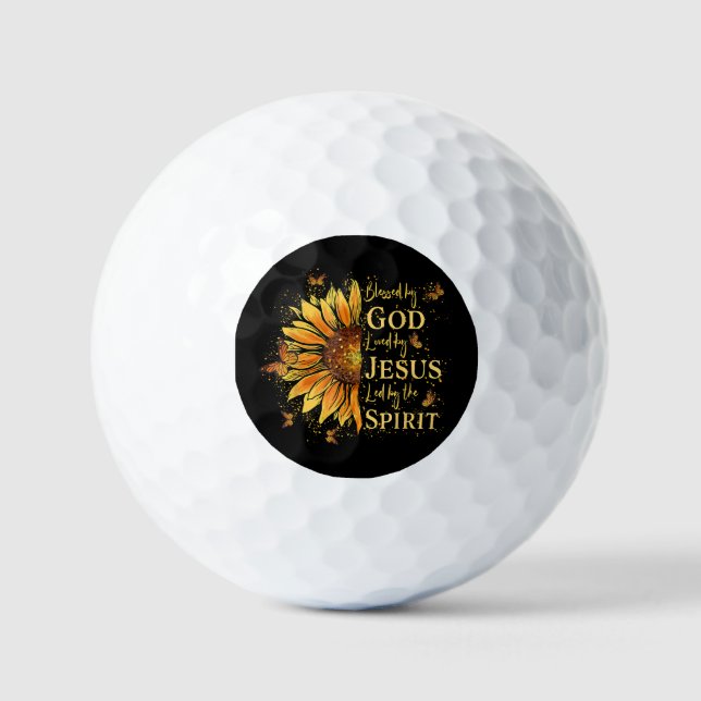 Blessed By God - Loved By Jesus, Sunflower Golf Balls (Front)