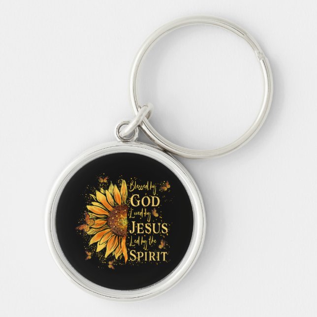 Blessed By God - Loved By Jesus, Sunflower Key Ring (Front)