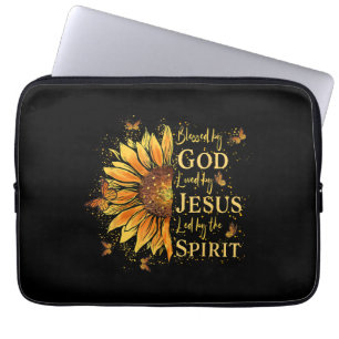 Blessed By God - Loved By Jesus, Sunflower Laptop Sleeve