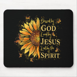 Blessed By God - Loved By Jesus, Sunflower Mouse Mat