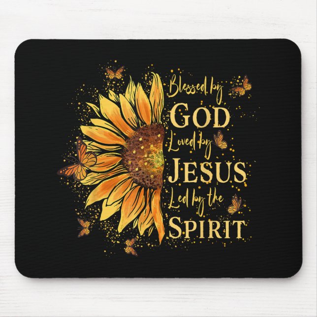Blessed By God - Loved By Jesus, Sunflower Mouse Mat (Front)