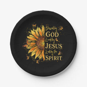 Blessed By God - Loved By Jesus, Sunflower Paper Plate