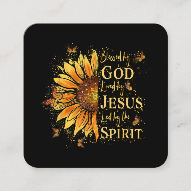 Blessed By God - Loved By Jesus, Sunflower Square Business Card (Front)