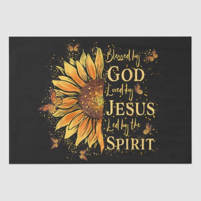 Blessed By God - Loved By Jesus, Sunflower Tissue Paper (Front)