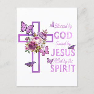 Blessed by God Saved by Jesus Purple Floral Cross  Enclosure Card