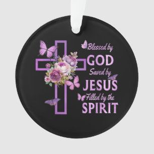 Blessed by God Saved by Jesus Purple Floral Cross Ornament