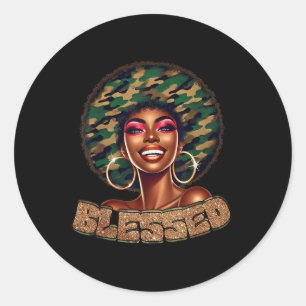 Blessed Camo Black Woman Faith African Black Histo Classic Round Sticker