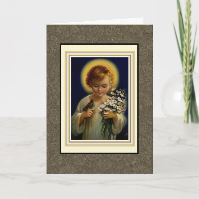 Blessed Child Jesus with bird & flowers Holiday Card (Front)