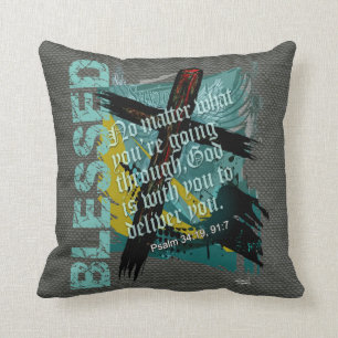 Blessed Christian Bible Scripture Psalm 34:19 91:7 Cushion