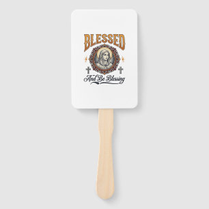 Blessed Christian Vintage Engraving T-Shirt Design Hand Fan