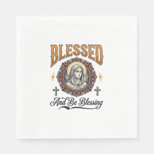 Blessed Christian Vintage Engraving T-Shirt Design Napkin