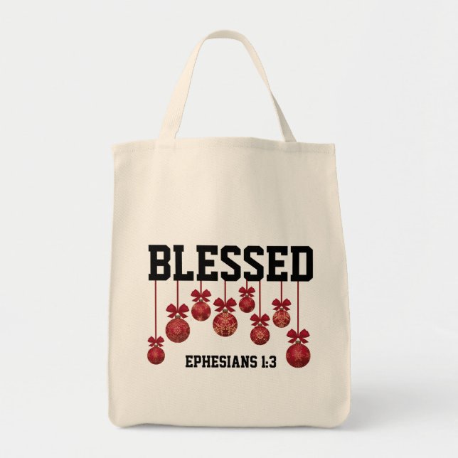 Blessed | CHRISTMAS BAUBLES | Christian Tote Bag (Front)
