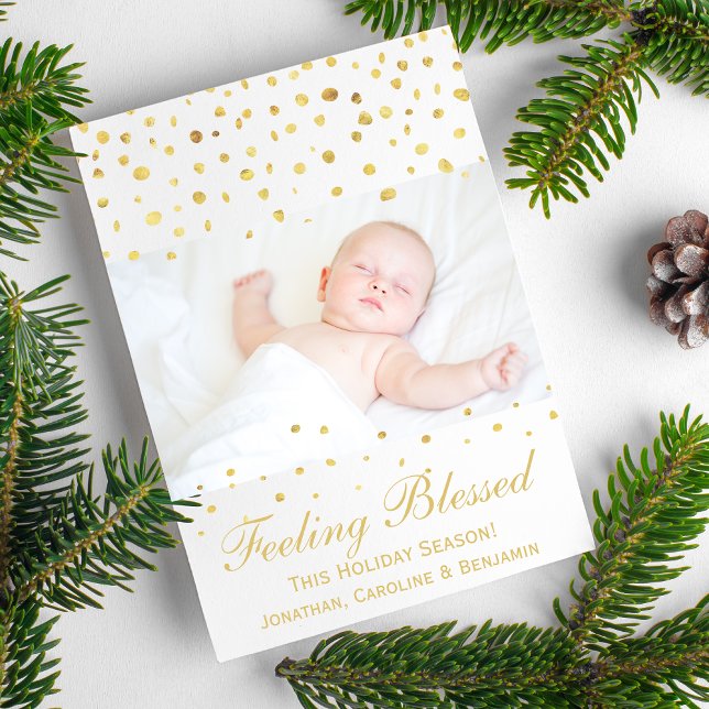 Blessed Christmas Birth Announcement Gold Confetti (Creator Uploaded)