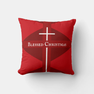 Blessed Christmas Christian Cross Red Cushion