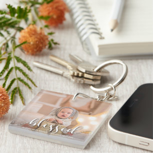 BLESSED Christmas Holiday Photo Key Ring